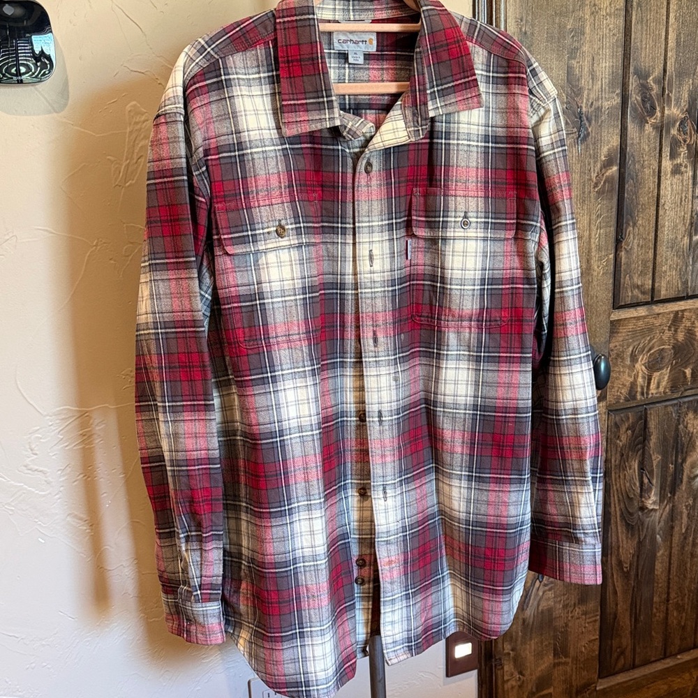 Carhartt Red and Gray Plaid Flannel Work Shirt